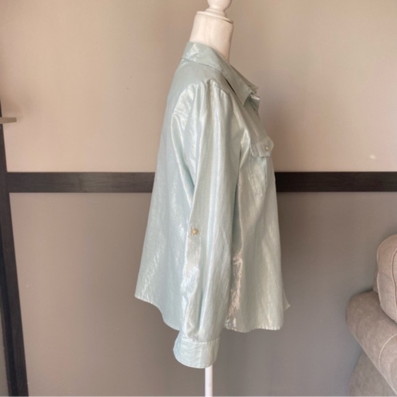 RUBY RD. Petite size 16 3/4 sleeve casual button down shirt metallic collar neck - Picture 8 of 12